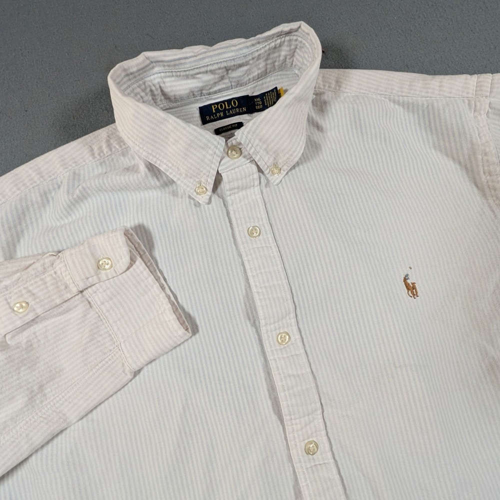 Polo Ralph Lauren Button Down Shirt Mens XXL Pinstripe Classic Fit Flesh Pony